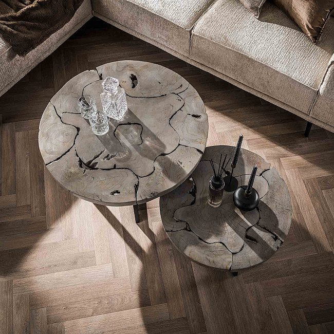 Konferenčný stôl 30-40 Grey 2-set Ø80 a Ø60cm Drevo Teak Konferenčný stôl 30-40 Grey 2-set Ø80 a Ø60cm Drevo Teak
