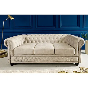 Sedacia súprava 42310 Chesterfield 3-sedenie Zamat Champagner