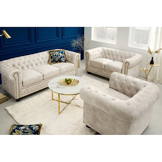 Sedacia súprava 42310 Chesterfield 3-sedenie Zamat Champagner
