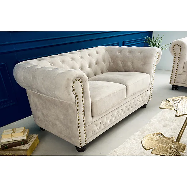 Sedacia súprava 42311 Chesterfield 2-sedenie Zamat Champagner