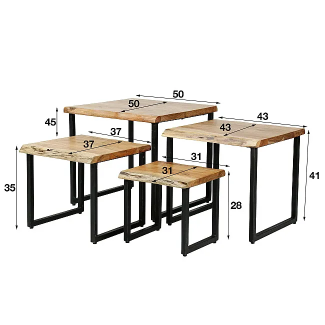 Konferenčný stôl 21-53 Edge 50x50cm 4-set Drevo Acacia