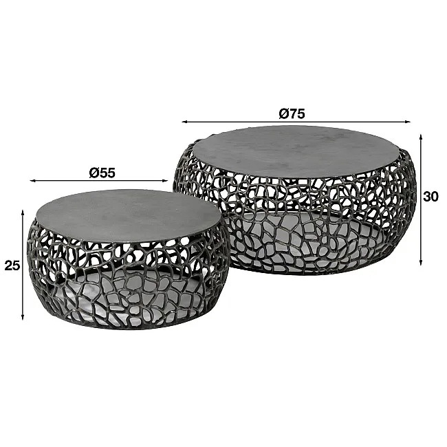 Konferenčný stôl 34-85 Maze Ø75 a Ø55cm 2-set Čierny Nikel